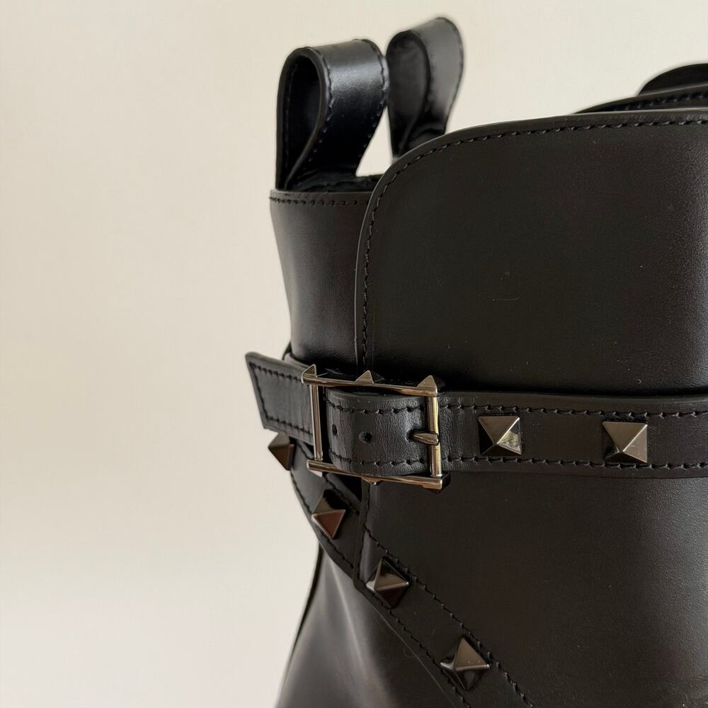 Valentino Garavani Rockstud Leather Slip-On Combat Boots Black 39 NEW - Picture 7 of 10